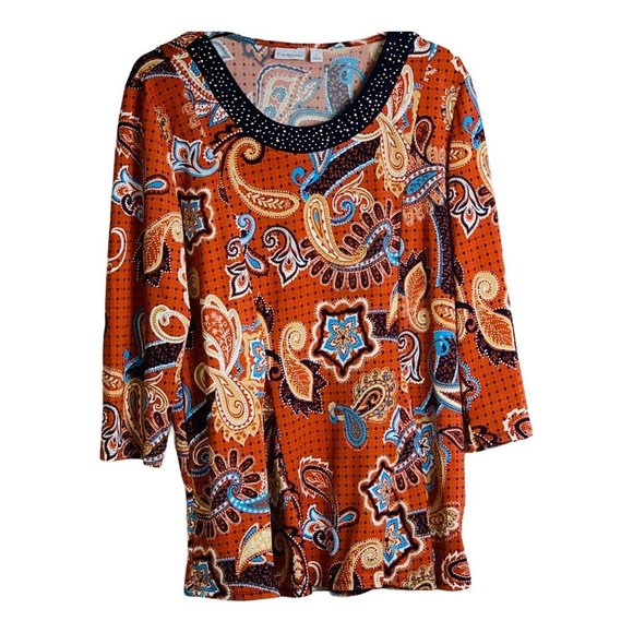 Kim Rogers Jeweled Neck 3/4 Sleeve Top Size L - Picture 1 of 4